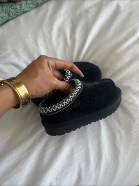 UGG Black Suede Slip-On Mule with Decorative Trim